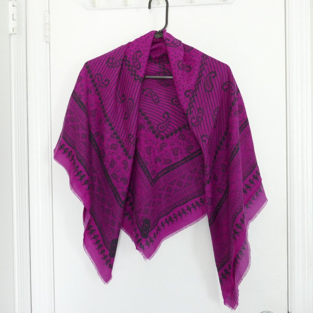 vintage 80s magenta and black oversized square scarf paisley diamond multi print
